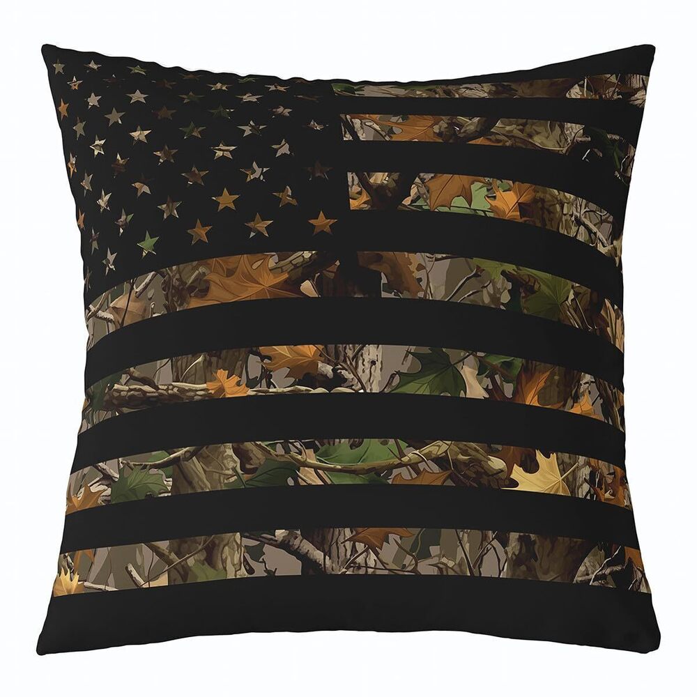 8514 American Flag Camo Throw Pillow Cover 22x22 Inch Brown Camouflage